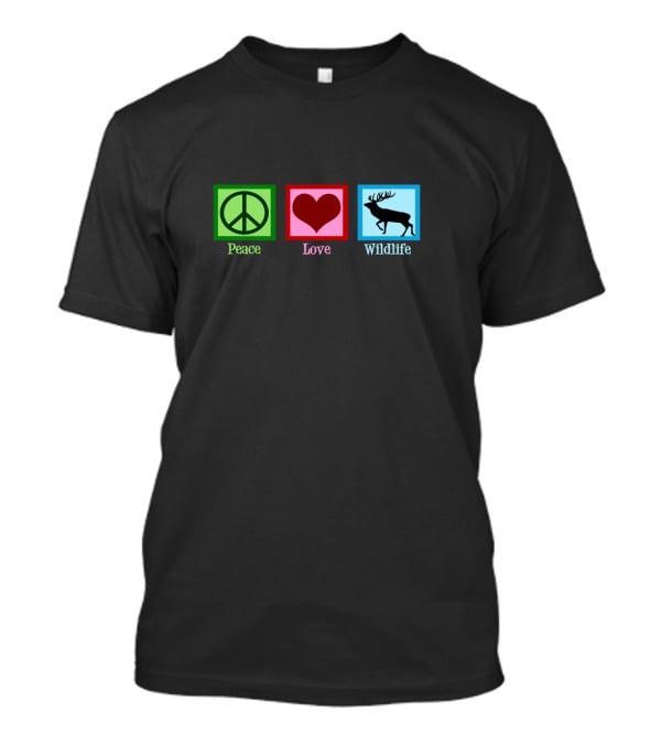 Peace Love Wildlife Peace Sign Heart Deer T-Shirt