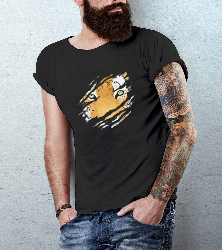 Tiger In Me Green-Eyed Wildlife Face Claw Marks T-Shirt