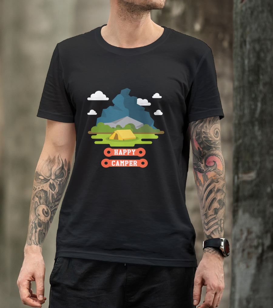 Happy Camper Mountain Tent Outdoors Adventure T-Shirt