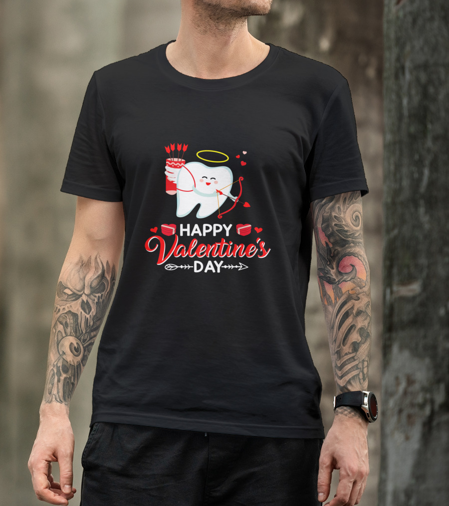 Happy Valentine's Day Cupid Tooth With Heart And Halo T-Shirt