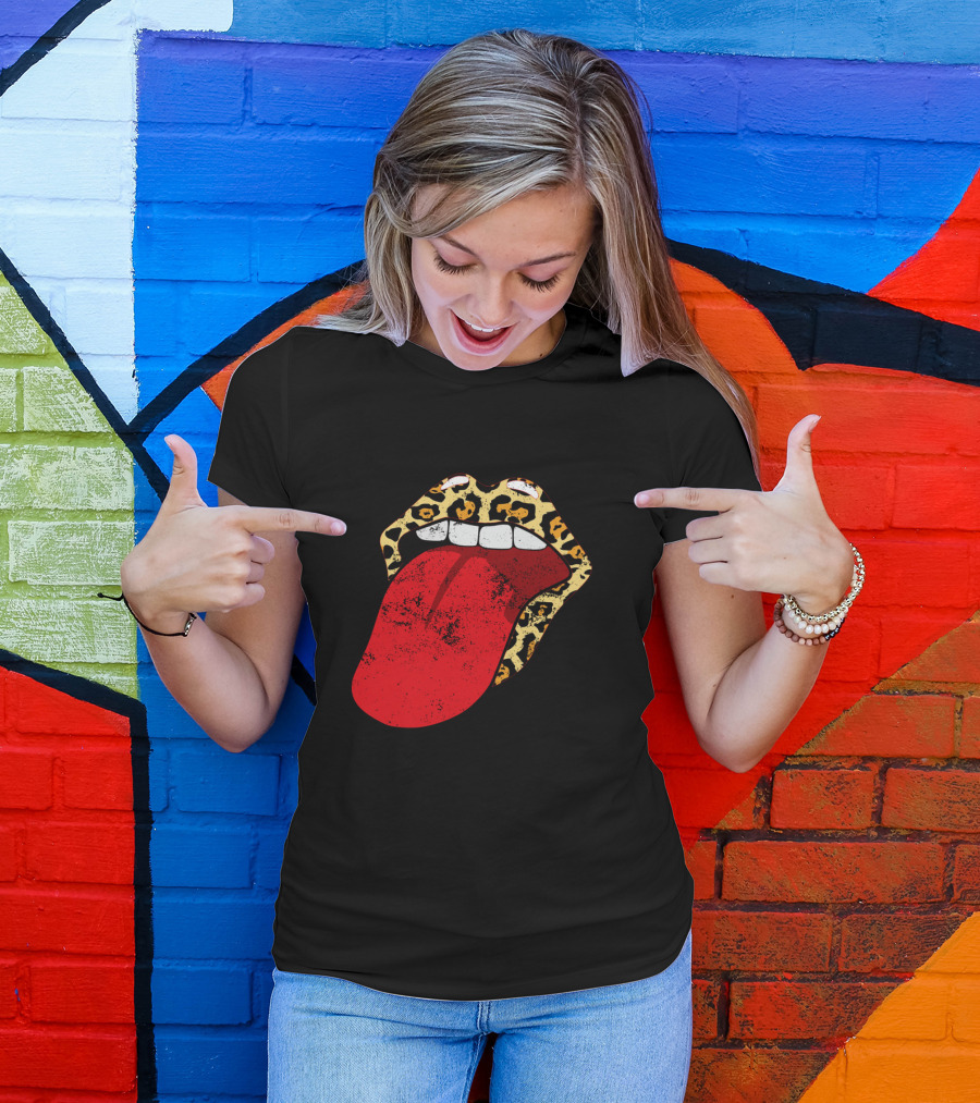 Leopard Lips Red Tongue Cheetah Trendy Rolling Iconic T-Shirt