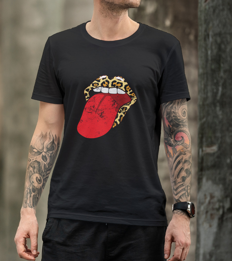 Leopard Lips Red Tongue Cheetah Trendy Rolling Iconic T-Shirt