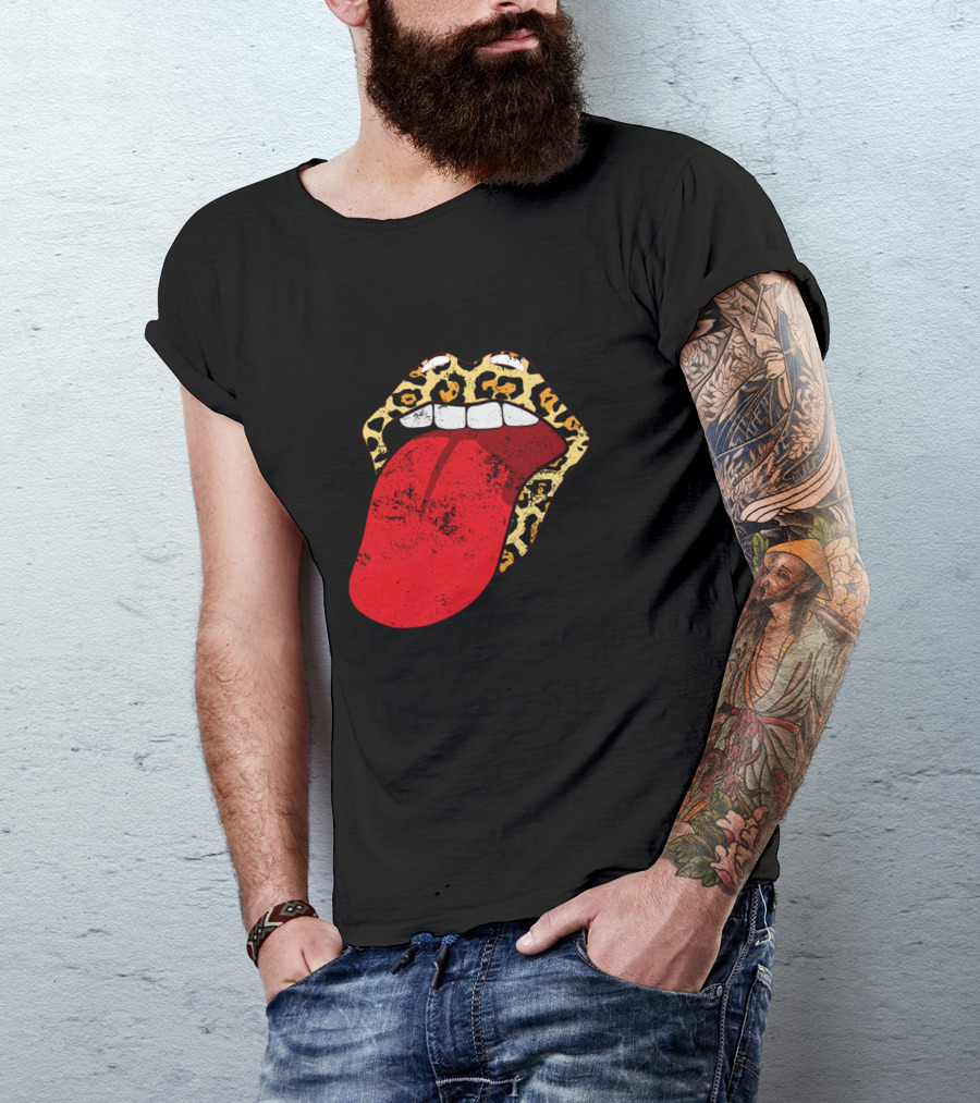 Leopard Lips Red Tongue Cheetah Trendy Rolling Iconic T-Shirt