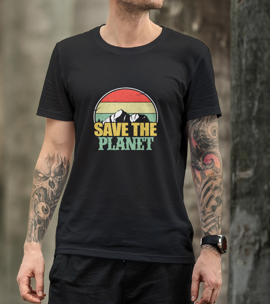 Save The Planet Earth Day Mountain Vintage Retro Sunset T-Shirt
