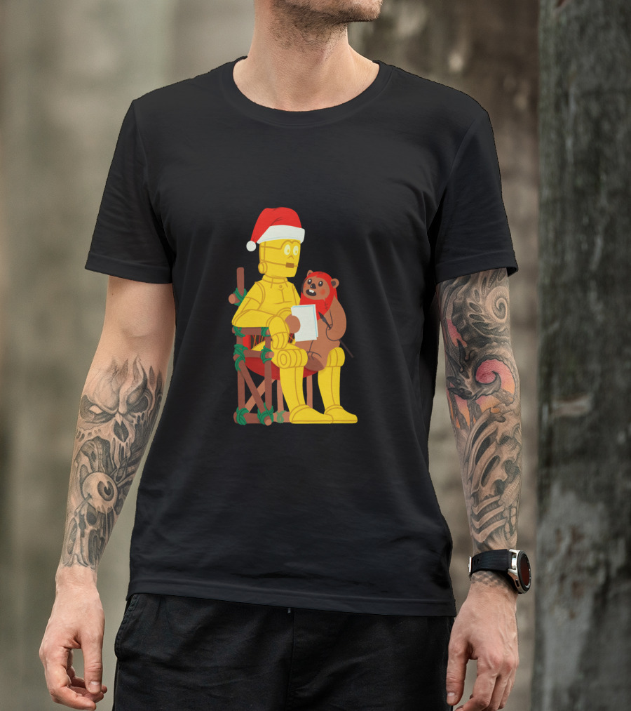 Star Wars Holiday Santa C 3PO And Ewok Christmas Chair Scene T-Shirt