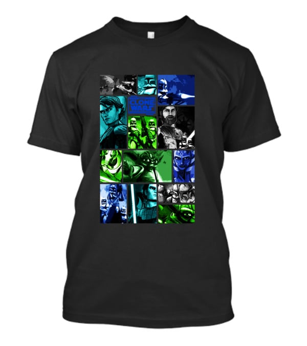 Star Wars The Clone Wars Character Montage Panels Featuring Iconic Heroes And Villains T-Shirt