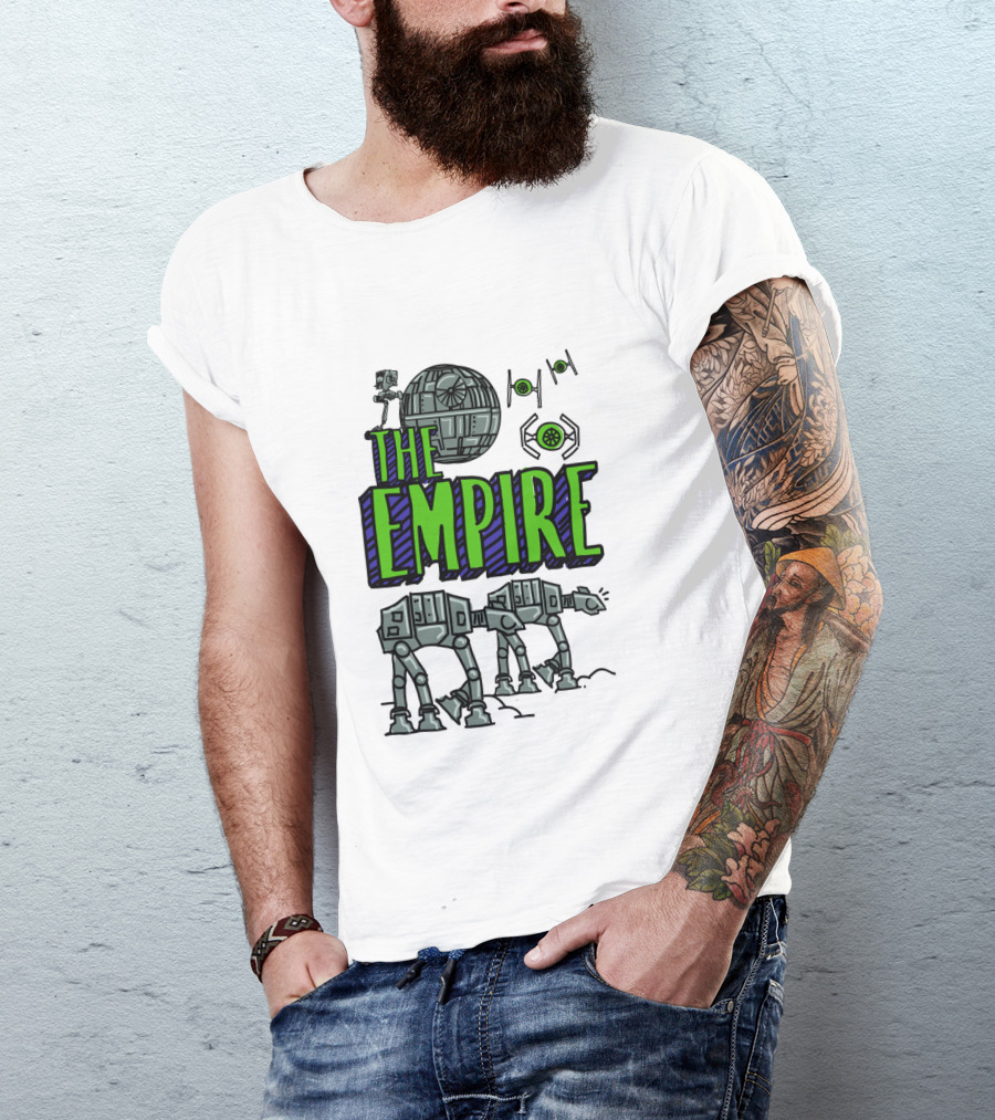 Star Wars The Empire Death Star And AT-AT Walkers Doodle T-Shirt