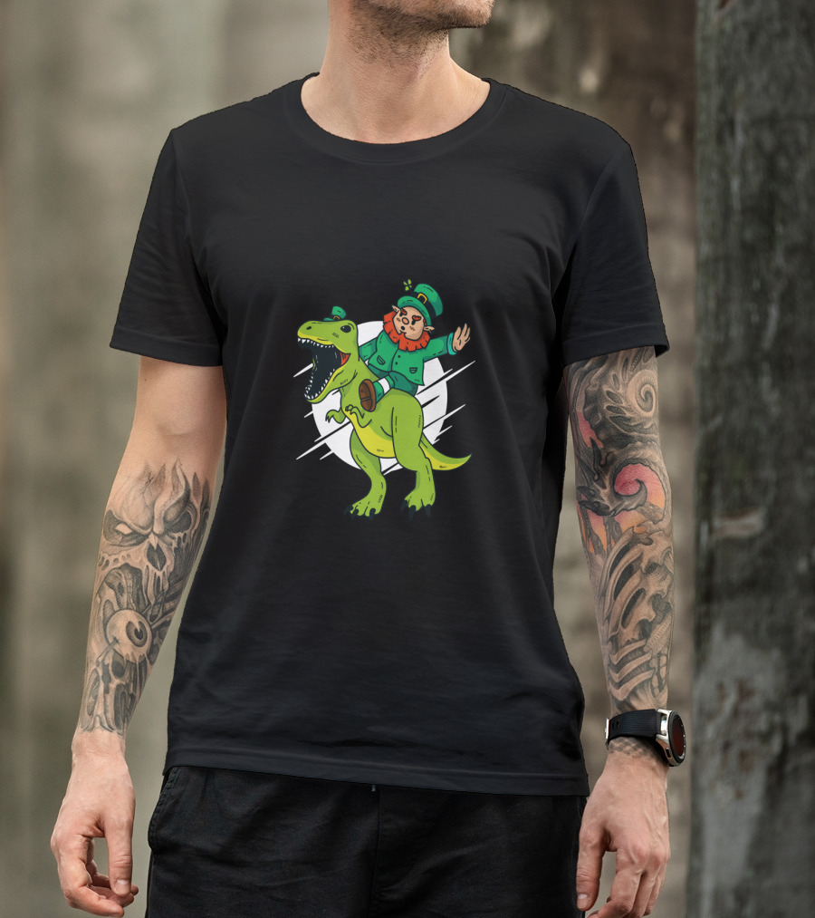 Leprechaun Riding Dinosaur Fantasy Adventure T-Shirt