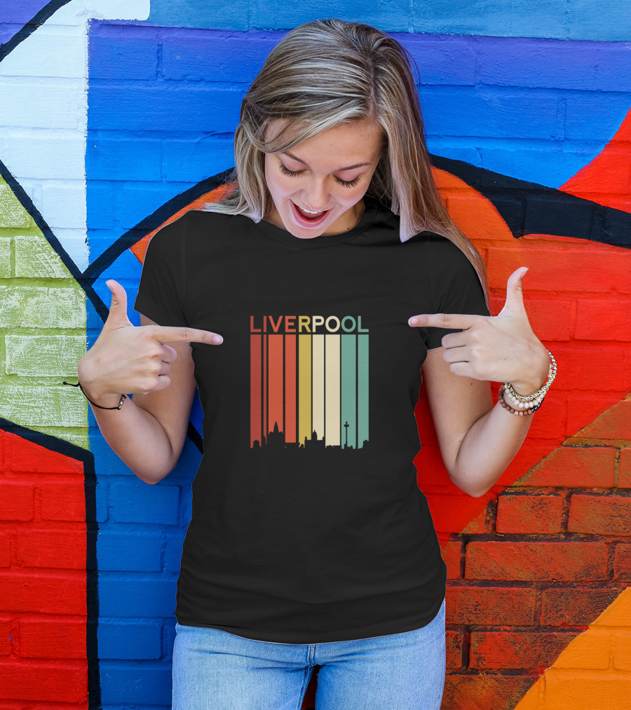 Liverpool England Skyline Retro Columns T-Shirt
