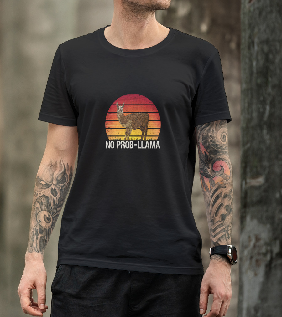 NO PROB LLAMA Vintage Llama Alpaca Retro Sunset T-Shirt