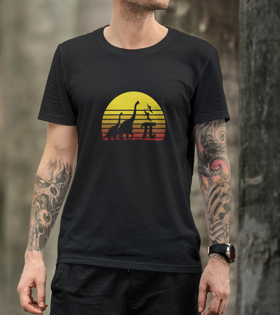 Retro Vintage Dinosaur Pi Day Sunset Scene T-Shirt