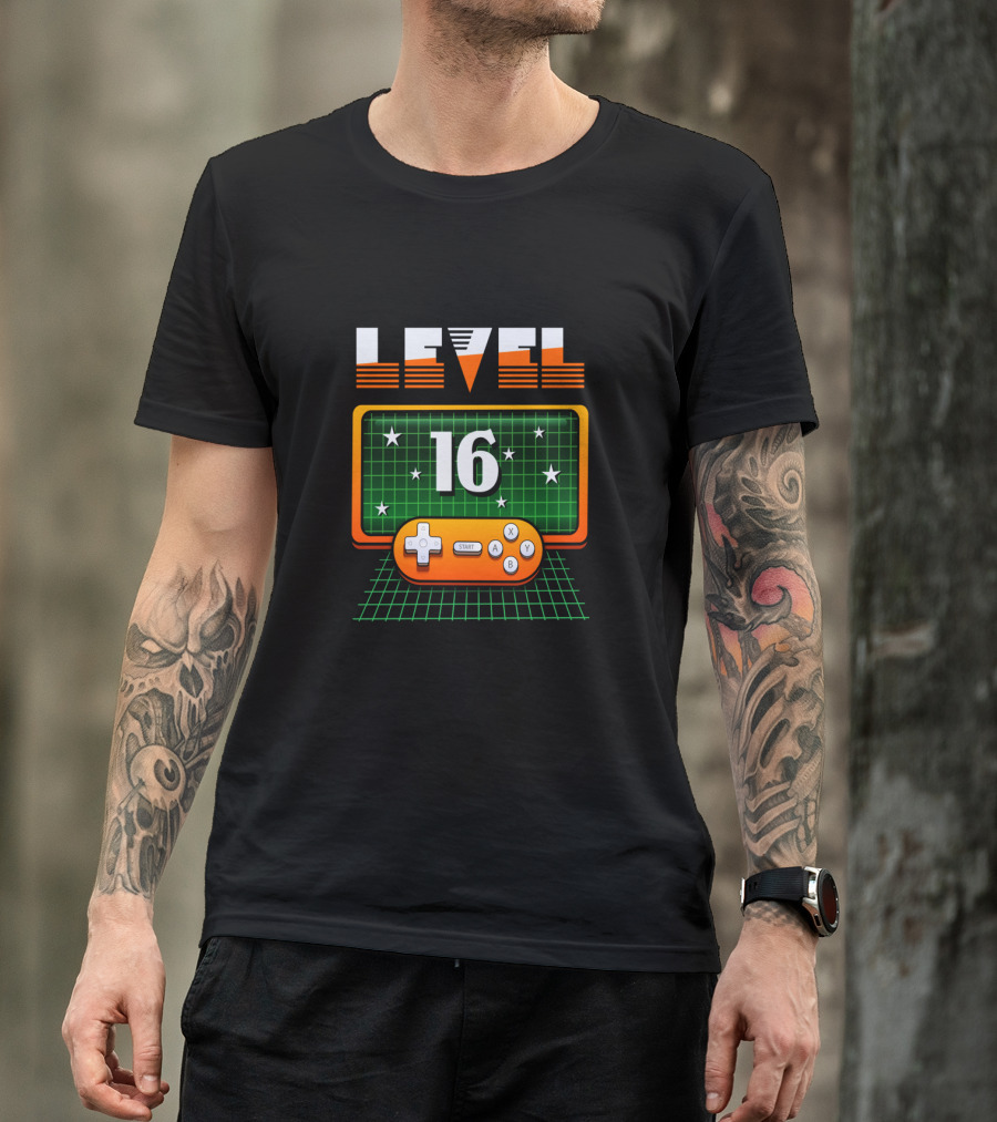 Level 16 Birthday Video Games Controller Grid T-Shirt