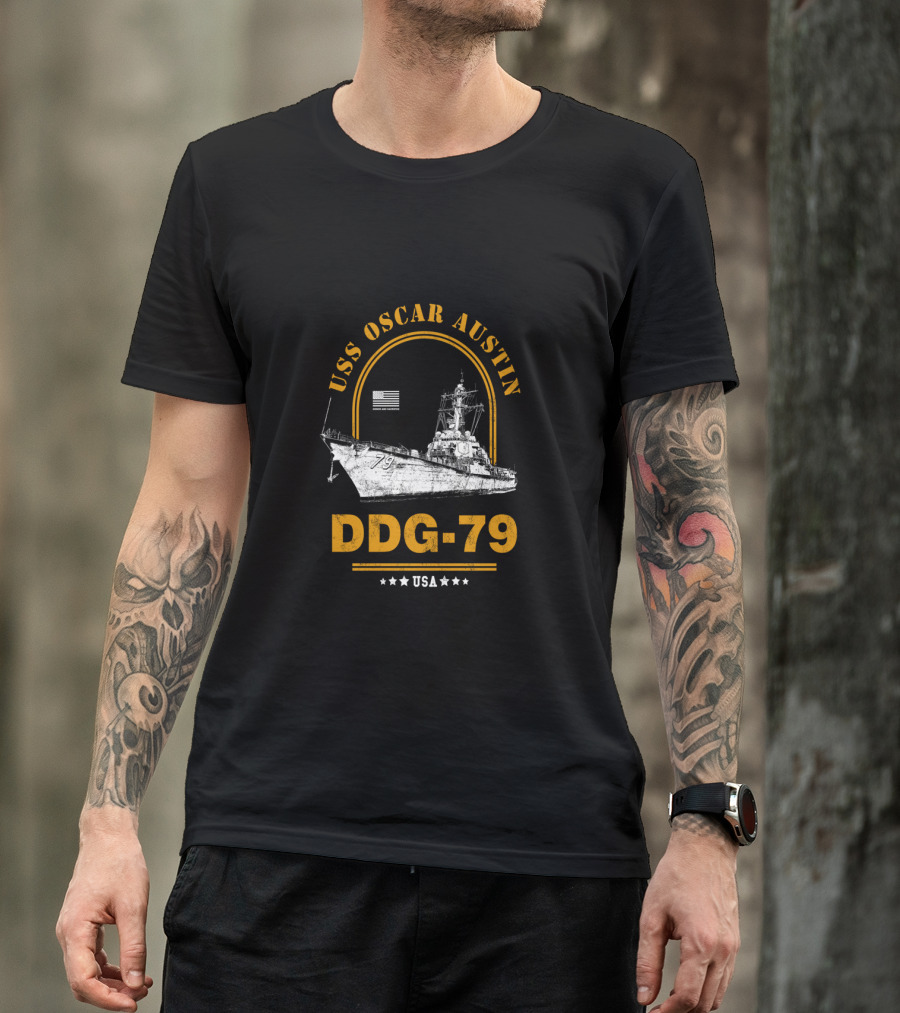 USS Oscar Austin DDG-79 USA Navy Ship Flag Stars T-Shirt