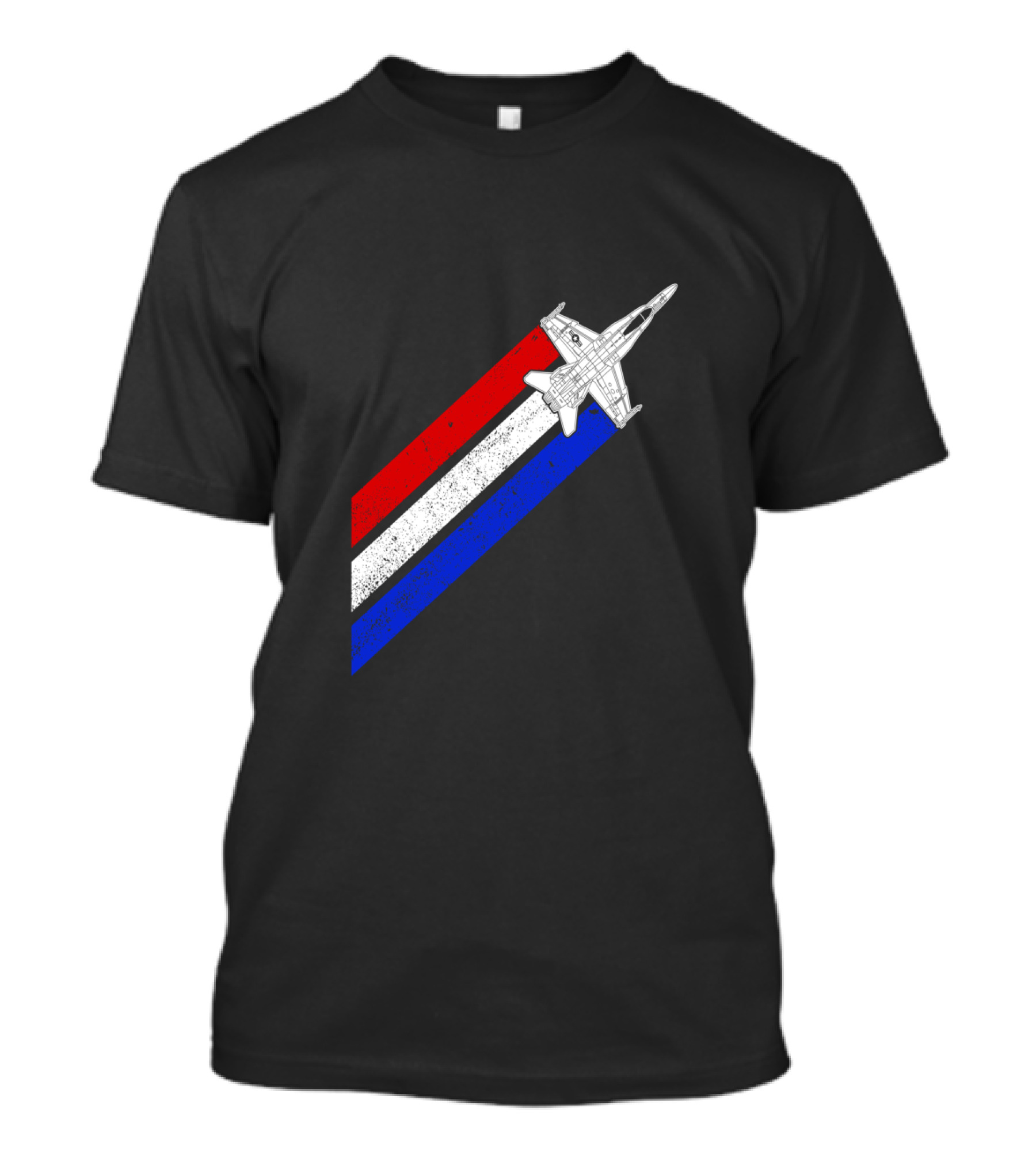 F18 Hornet Airplane Schematic Red White Blue Vintage Stripes T-Shirt