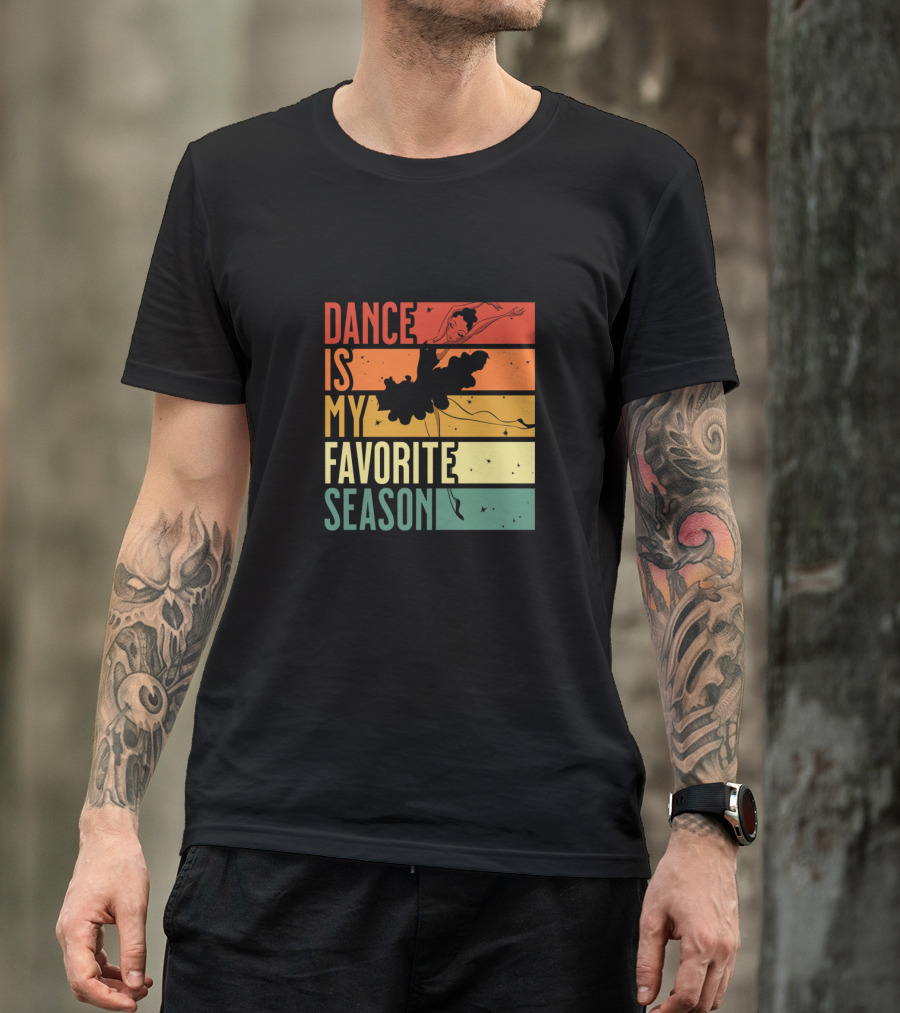 Dance Is My Favorite Season Ballerina Silhouette Retro Sunset Stripes T-Shirt