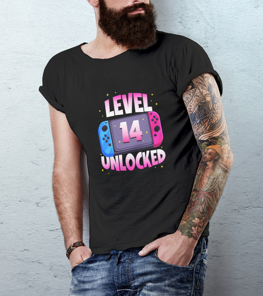 Level 14 Unlocked Birthday Girl 14 Years Old Video Games Console T-Shirt