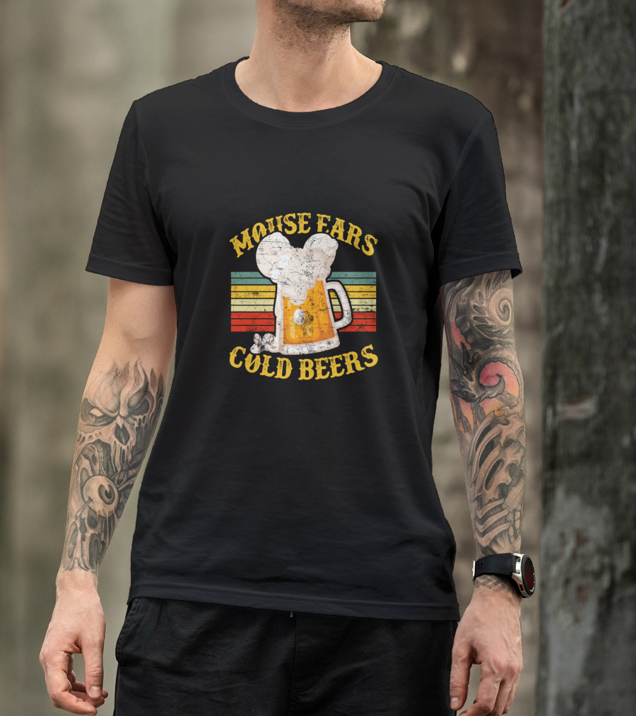 Mouse Ears Cold Beers Vintage Drinker's Mug With Retro Stripes T-Shirt