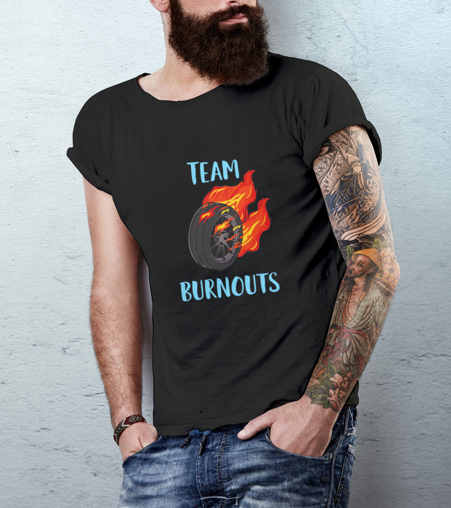 Team Burnouts Gender Reveal Party Idea Baby Boy Reveal Flame Tire T-Shirt