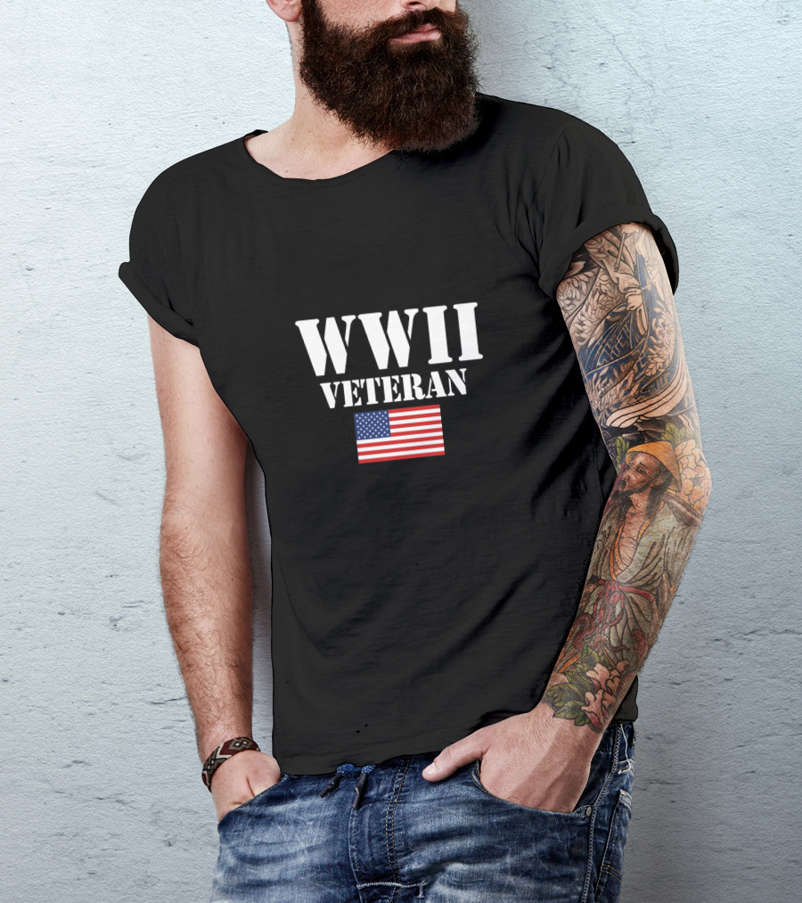 WWII Veteran American Flag Military Veteran T-Shirt