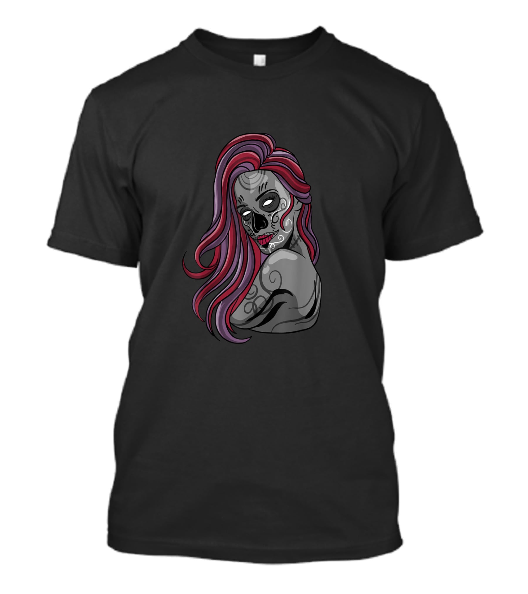 Zombie Girl Cute Undead Living Dead With Pink Hair And Skull Face T-Shirt