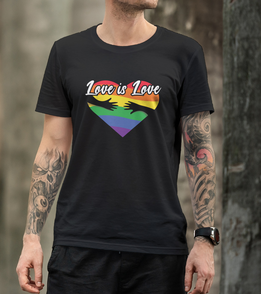 Love Is Love Heart With Hands And Rainbow Flag T-Shirt