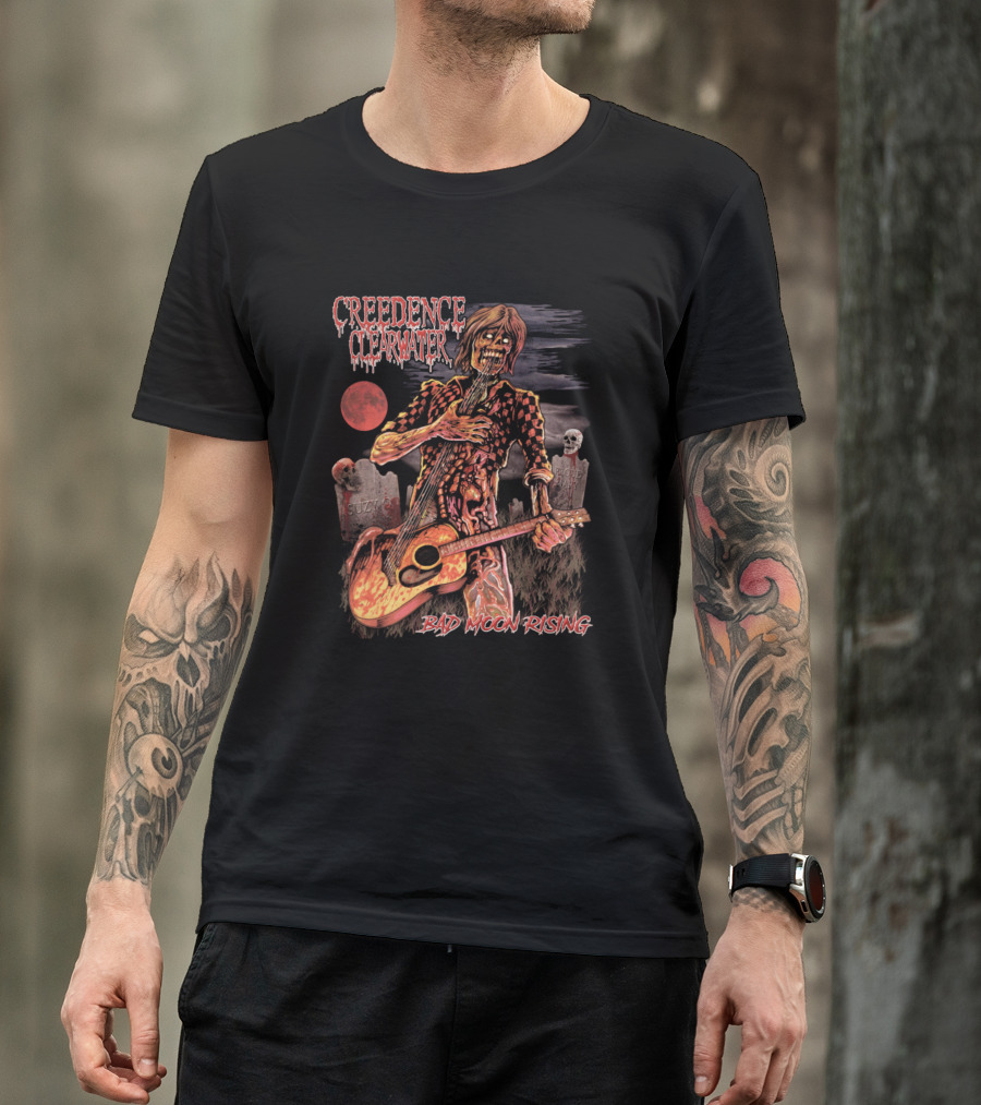 Creedence Clearwater Revival Bad Moon Rising Zombie Guitar Graveyard T-Shirt