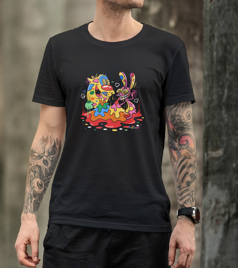 Ren And Stimpy Psychedelic Colorful Splatter T-Shirt