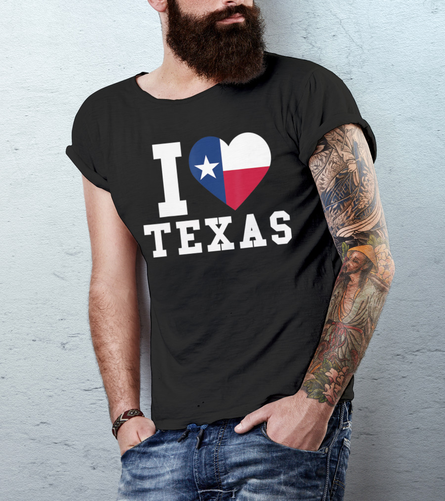 I Love Texas Heart Lone Star Flag T-Shirt