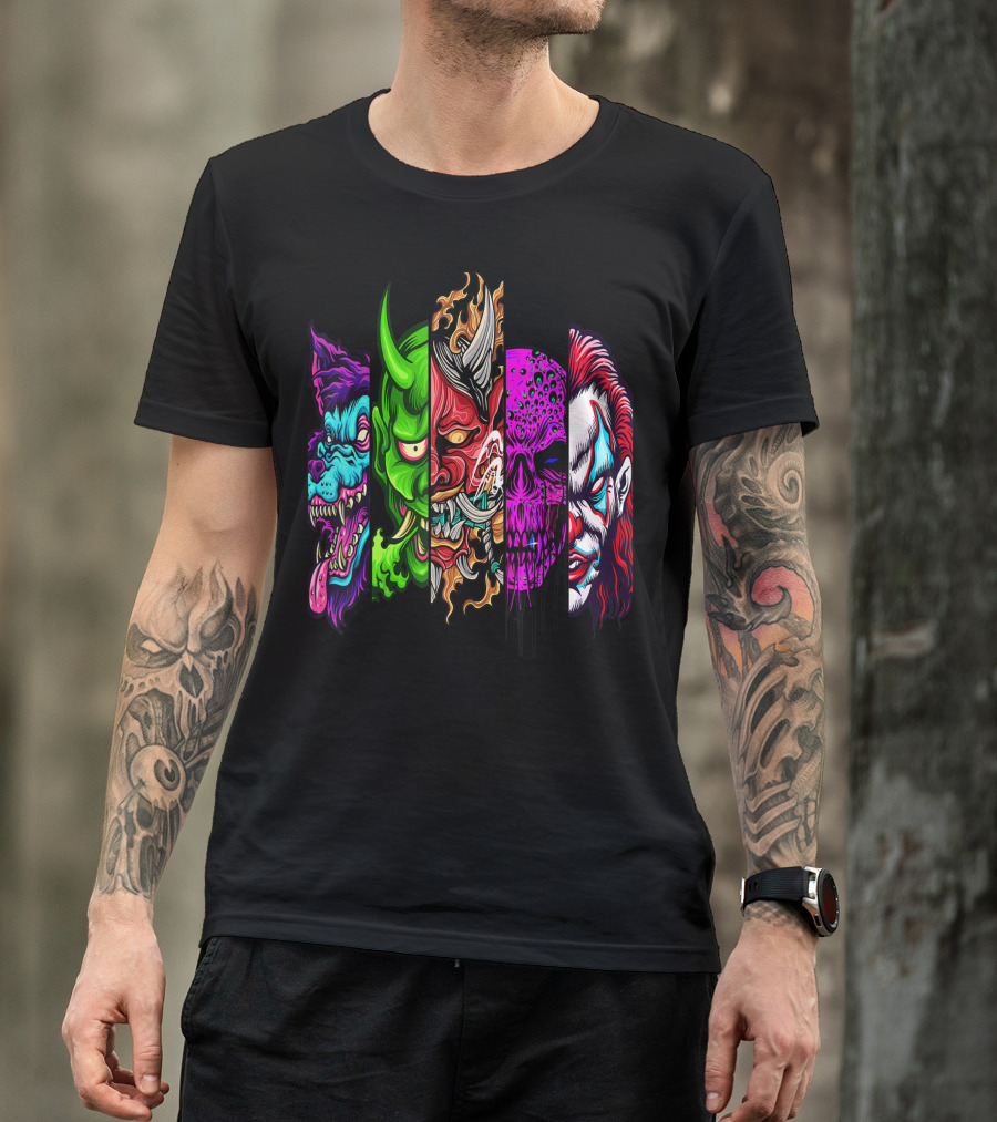 Evil Demons Horror Creatures Scary Halloween Monster Faces T-Shirt