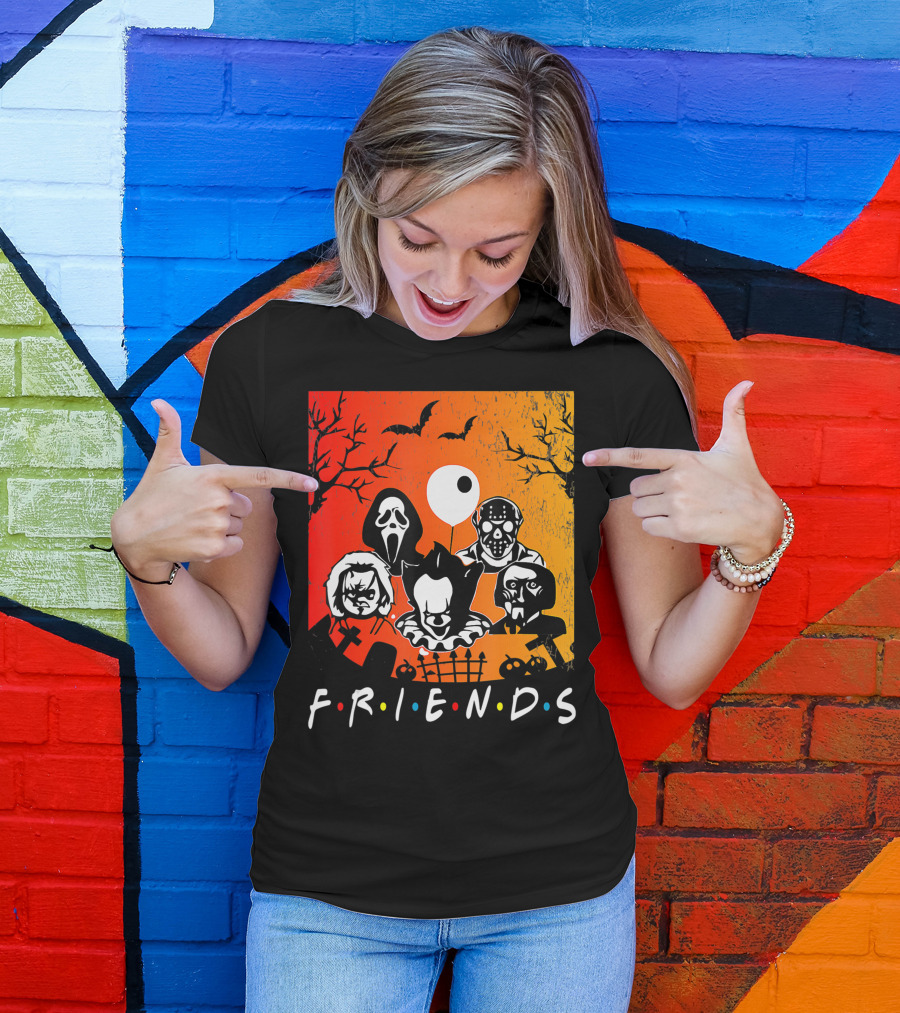 Friends Of Horror Halloween Characters Collage T-Shirt