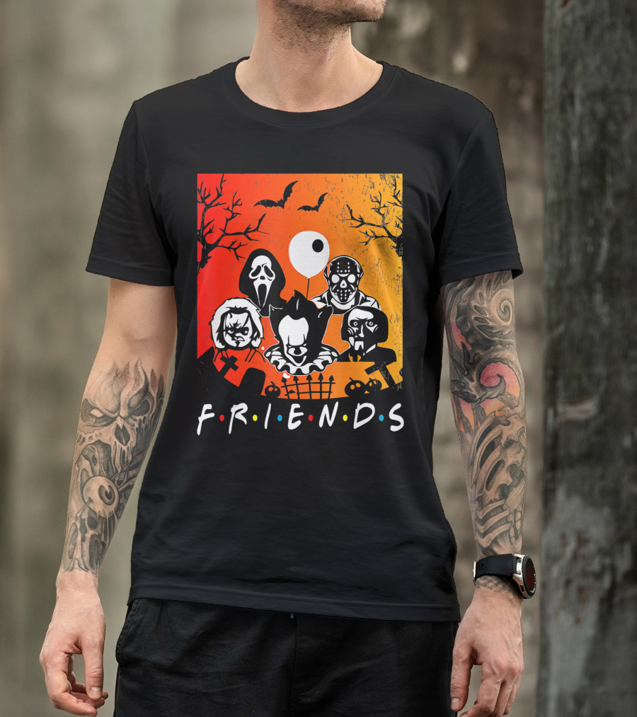Friends Of Horror Halloween Characters Collage T-Shirt