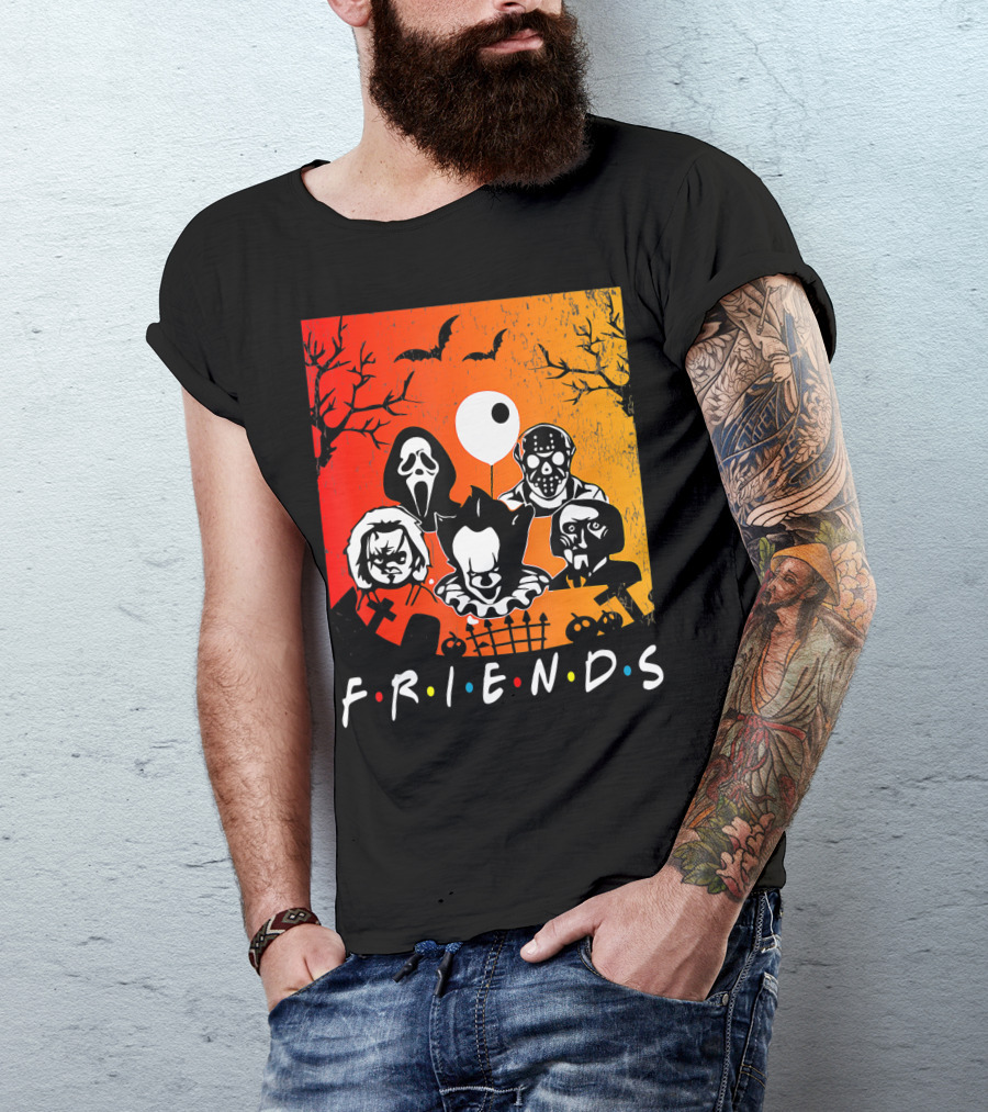 Friends Of Horror Halloween Characters Collage T-Shirt