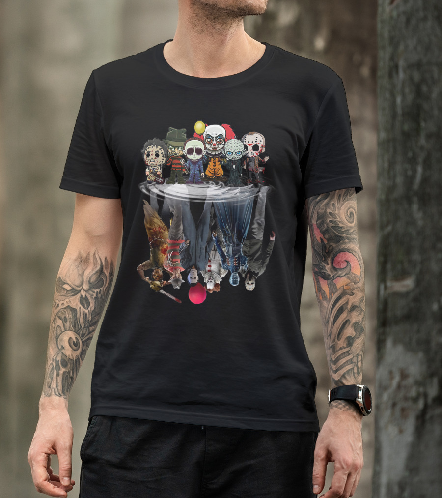 Horror Movie Characters Reflected In Water Mirror T-Shirt