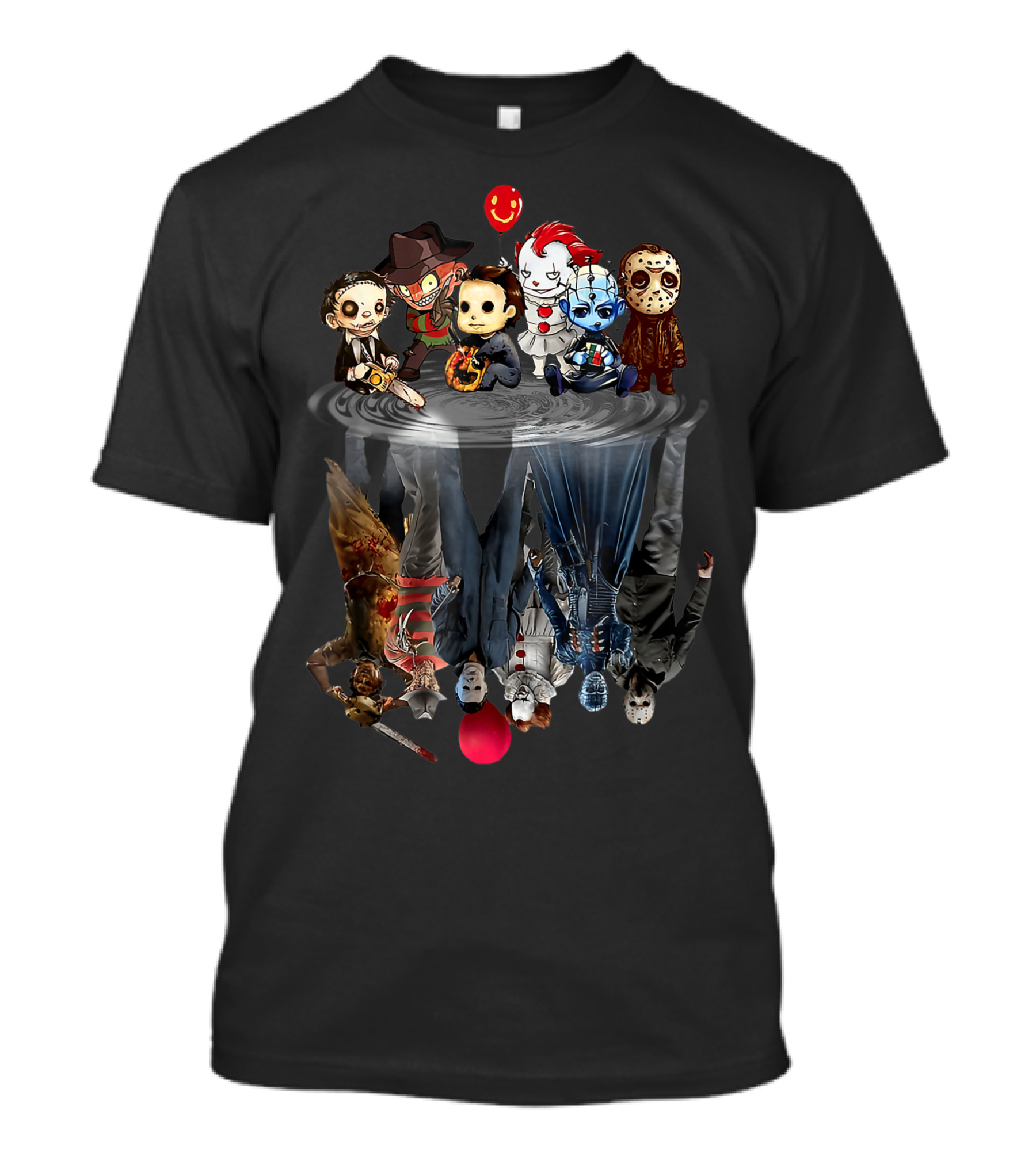 Horror Movie Chibi Character Halloween Reflection Iconic Villains T-Shirt