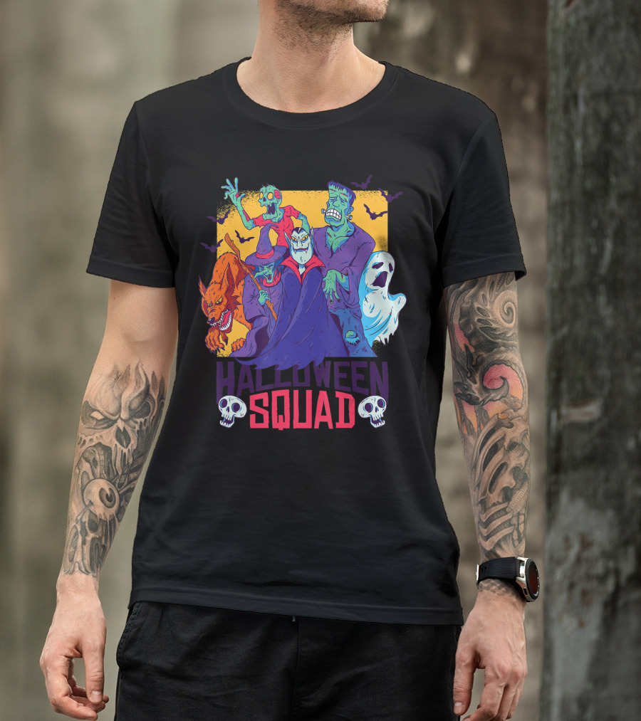 Halloween Squad Funny Horror Characters Vampire Wolf Zombie Ghost Monster T-Shirt