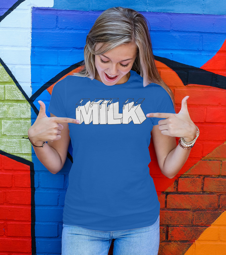 Ted Nivison Milk Merch Bold Blue Text T-Shirt