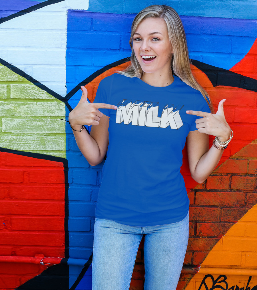 Ted Nivison Milk Merch Bold Blue Text T-Shirt
