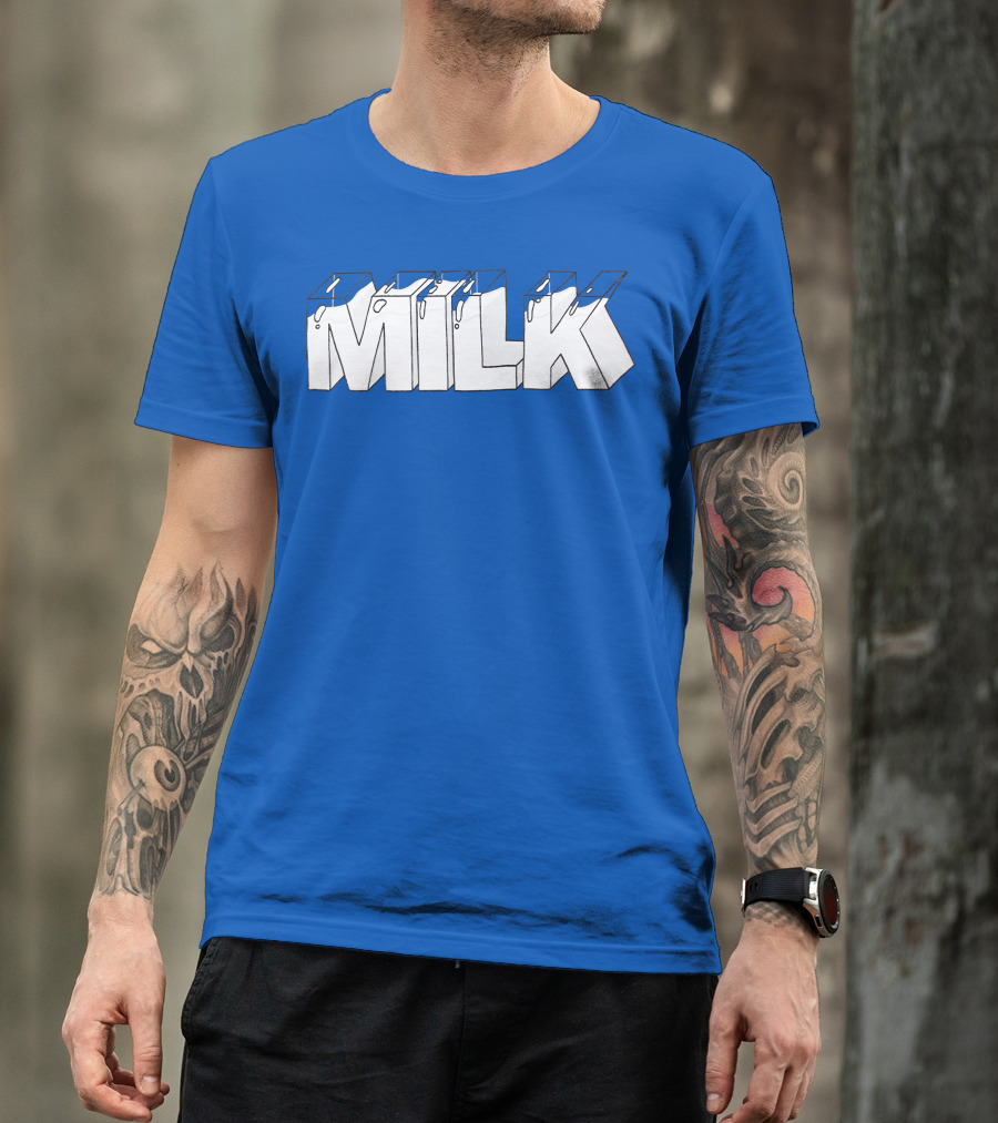 Ted Nivison Milk Merch Bold Blue Text T-Shirt