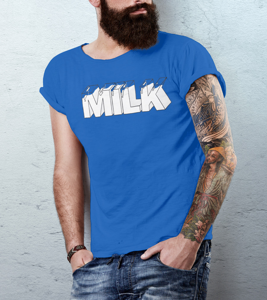 Ted Nivison Milk Merch Bold Blue Text T-Shirt