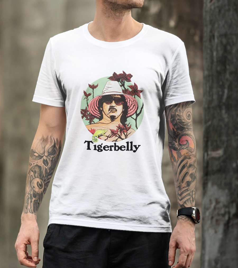Tigerbelly Tropical Hat Person Surrounded By Flowers And Lizard T-Shirt