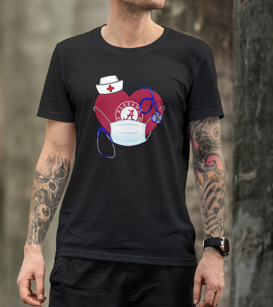 Heart Ala Alabama Crimson Tide Nurse Stethoscope Mask T-Shirt