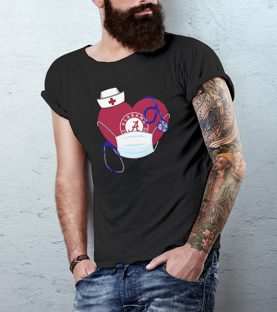 Heart Ala Alabama Crimson Tide Nurse Stethoscope Mask T-Shirt