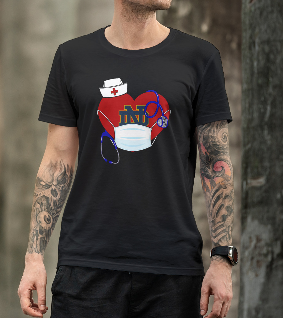 Notre Dame Heart Healthcare Nurse Mask Stethoscope T-Shirt