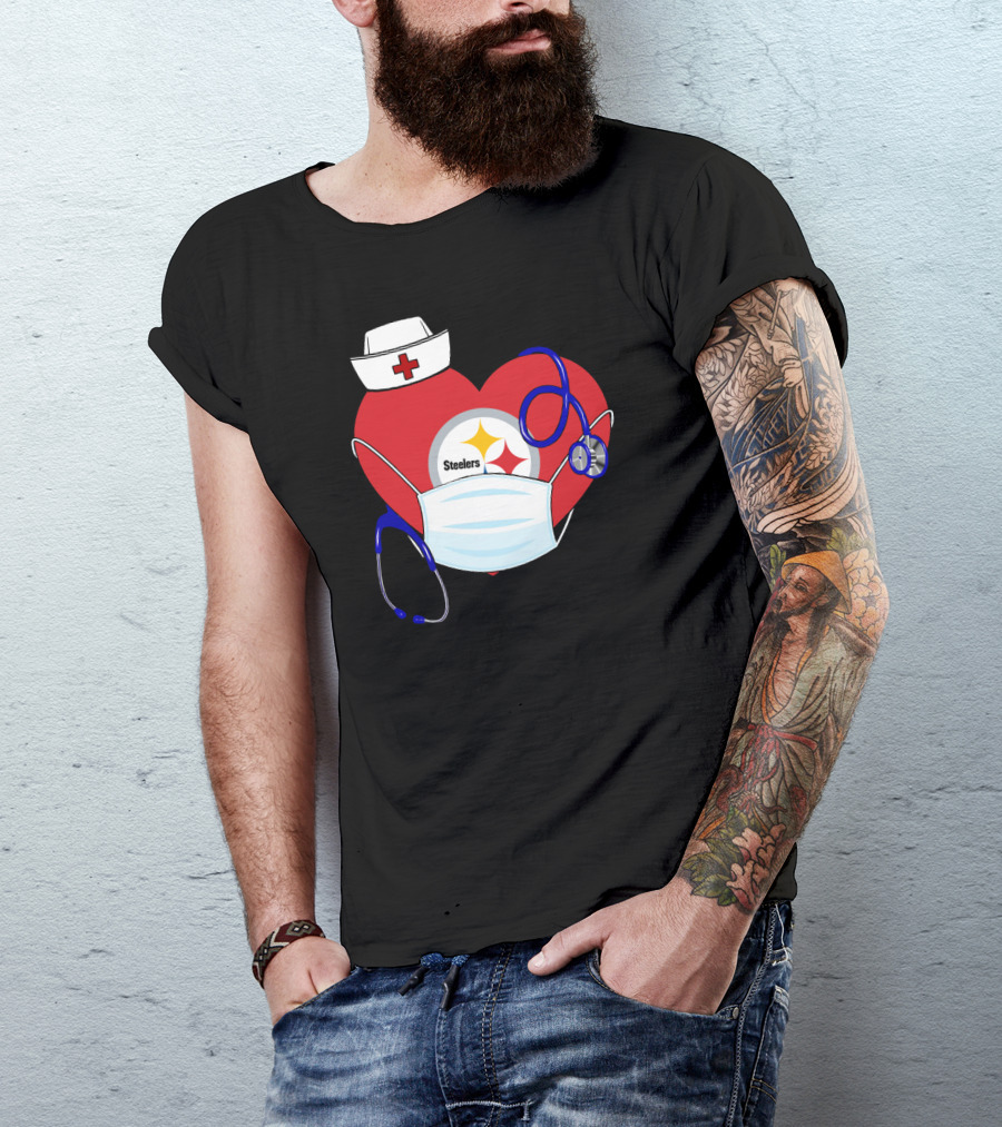 Steelers Nurse Heart With Stethoscope And Mask T-Shirt