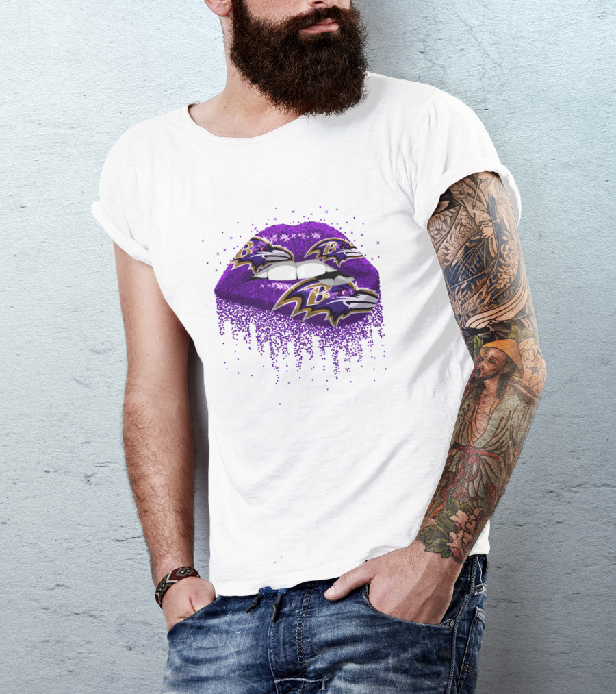 Baltimore Ravens Glitter Lips Logo Purple Sparkle T-Shirt