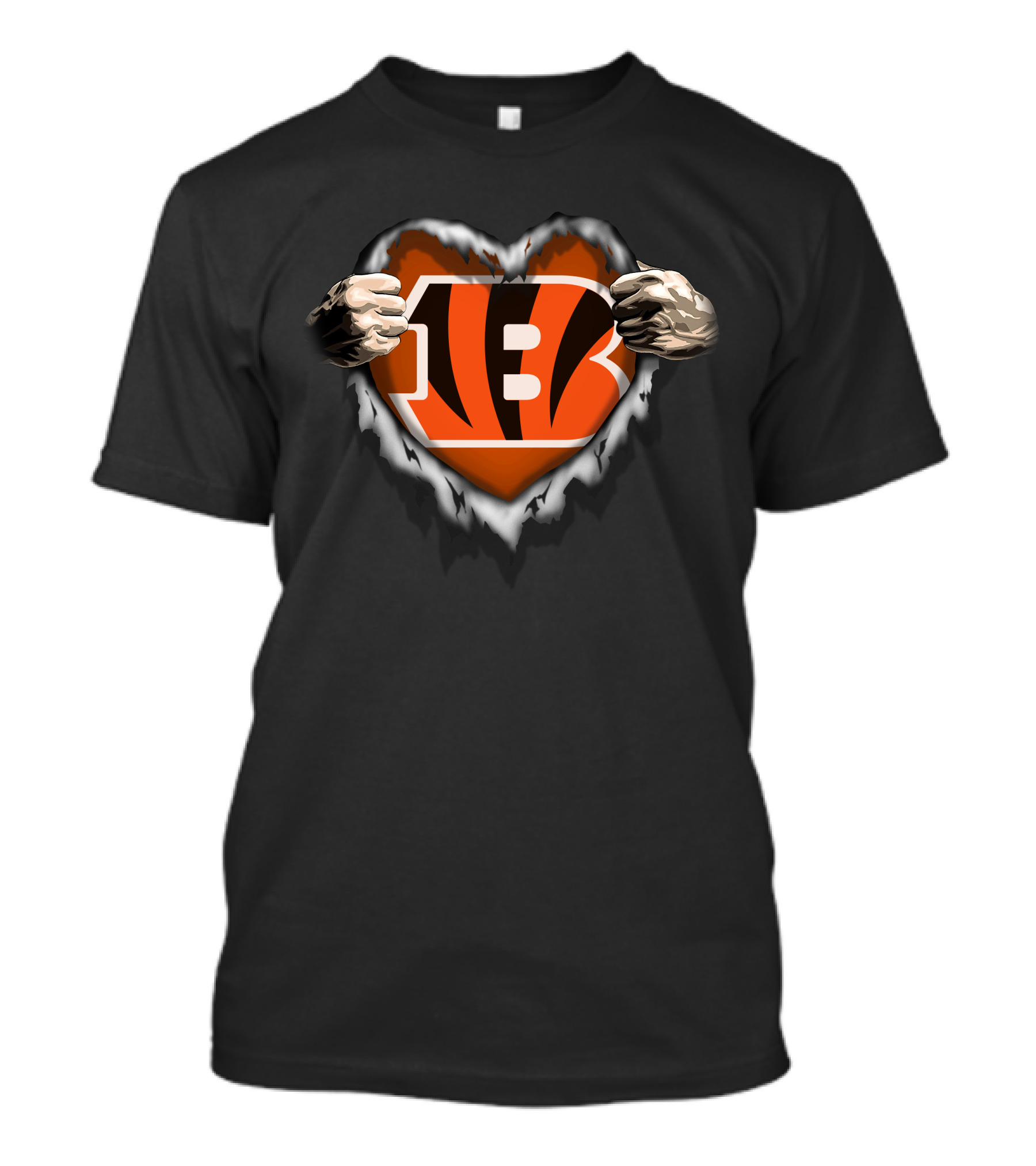 Cincinnati Bengals Ripped Logo Heart T-Shirt