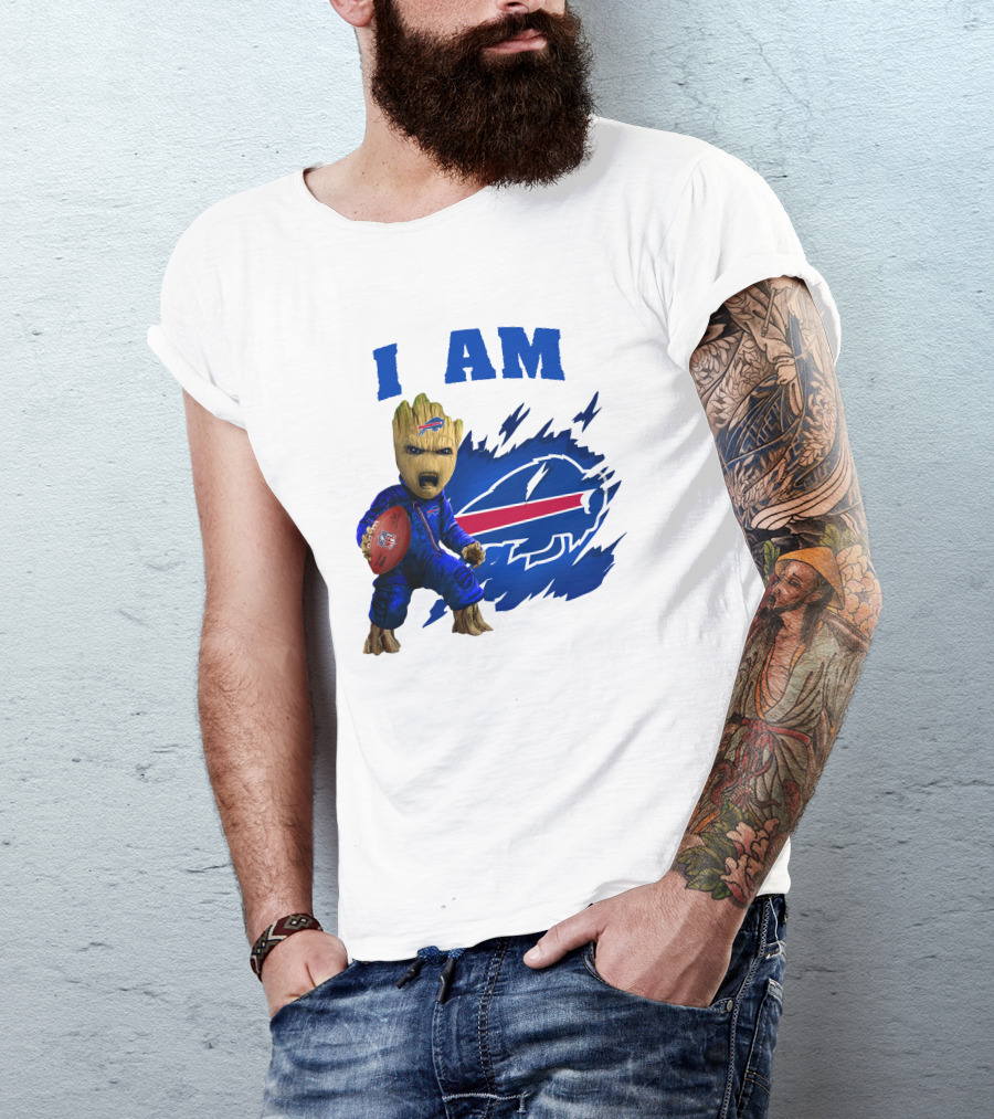 Groot Holding Football Buffalo Bills Logo I Am T-Shirt