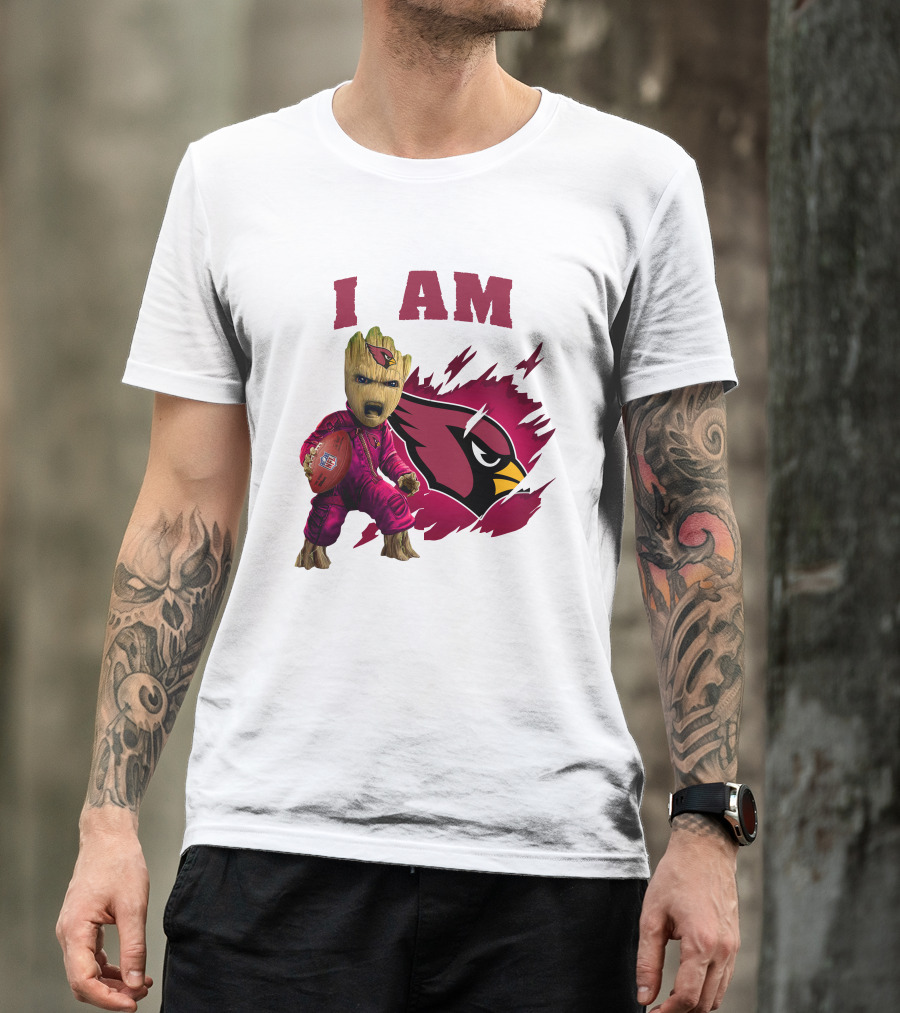 I Am Groot Arizona Cardinals Football Marvel сочетает в себе героя и спортивная команда на фоне карточной иконки T-Shirt