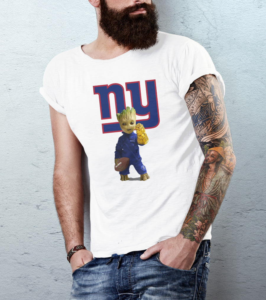 NY Giants Groot Football Infinity Gauntlet T-Shirt