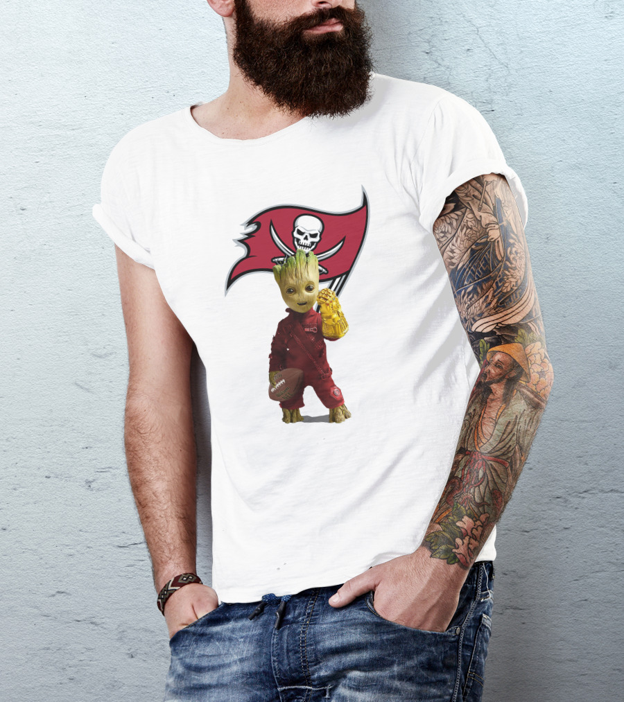 Groot Holding Football With Tampa Bay Buccaneers T-Shirt